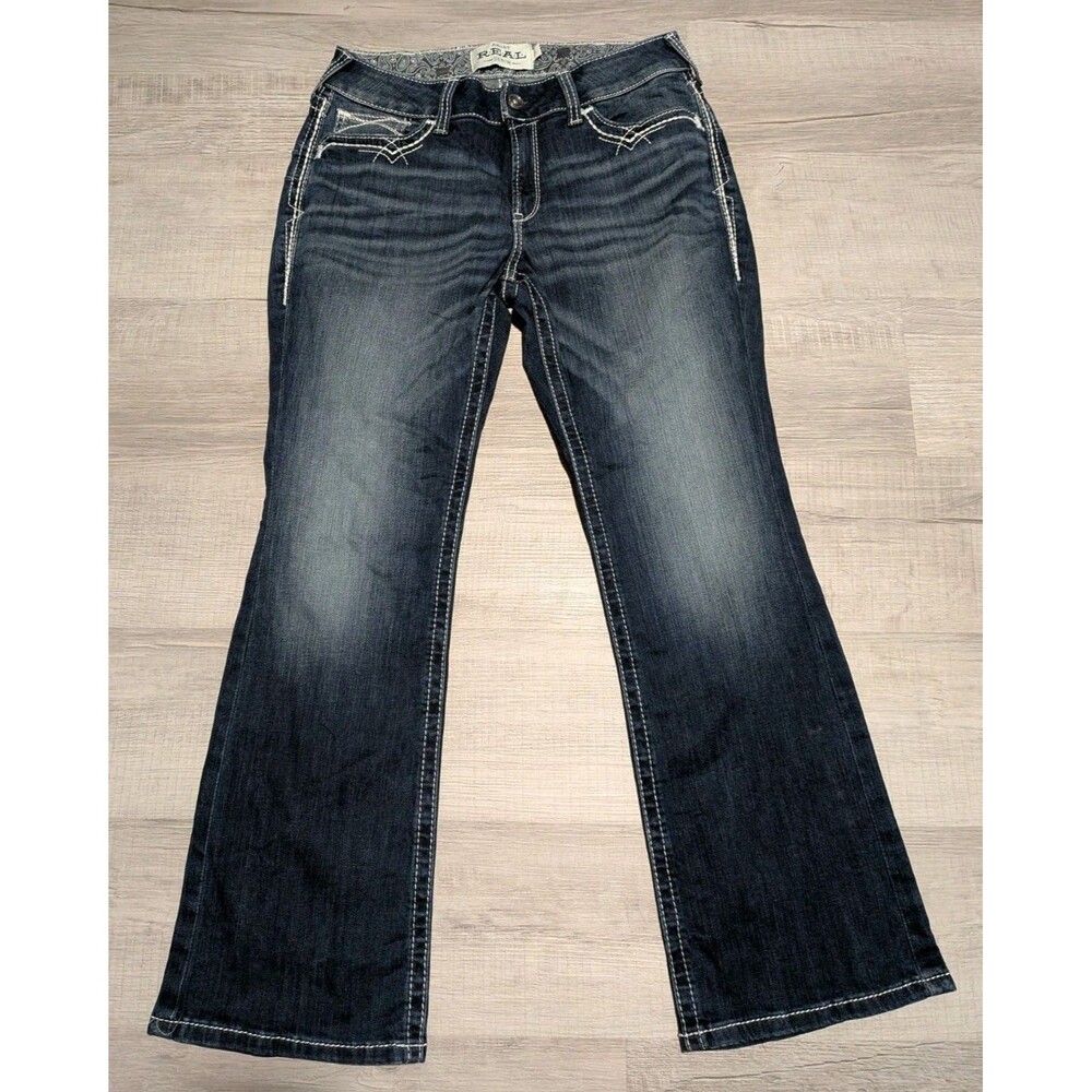 Ariat Real Jeans Womens 31 Short Blue Marine Mid Rise Stretch Entwined Boot Cut